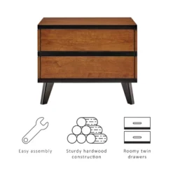 Mid-Century Modern 2 Drawer Nightstand Walnut - Linon