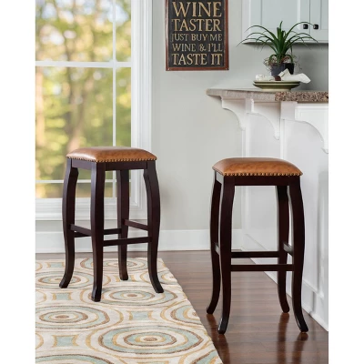 San Francisco Backless Faux Leather Barstool Wood Caramel - Linon - Image 2