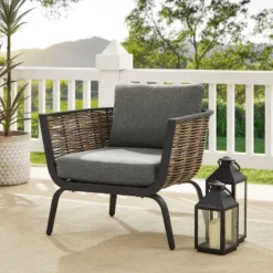 2pk Ashby Outdoor Woven Wicker Arm Chairs Black/Natural - Linon
