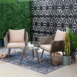 3pc Bertram Outdoor Wicker Conversation Set Gray - Linon