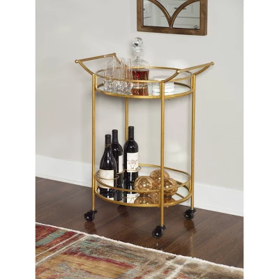 Round Metal Bar Cart Gold - Linon - Image 3