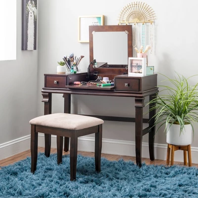 Home Angela Vanity Set Walnut - Linon - Image 13