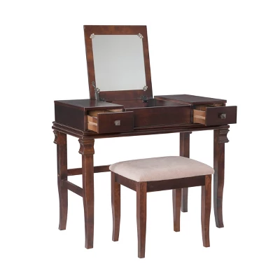 Home Angela Vanity Set Walnut - Linon - Image 3