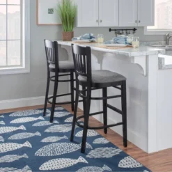 Set Of 2 Maryah Upholstered Barstools Black - Linon