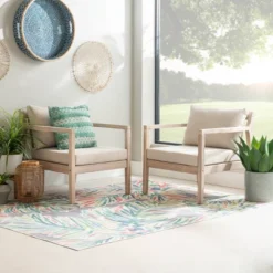 Linon 2pk Melita Acacia Arm Chairs Beige/Natural