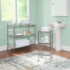 Pinnacle Glass Cart Chrome - Linon