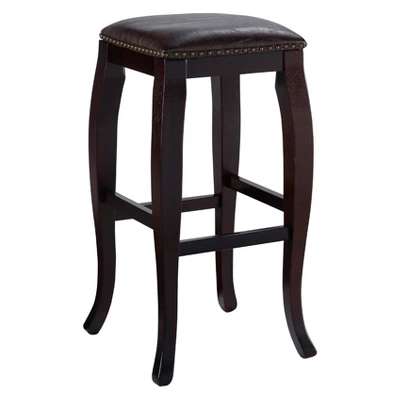 San Francisco Backless Faux Leather Barstool Wood Caramel - Linon - Image 6