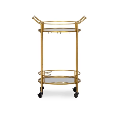 Round Metal Bar Cart Gold - Linon - Image 2