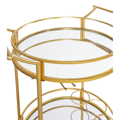 Round Metal Bar Cart Gold - Linon - Image 4