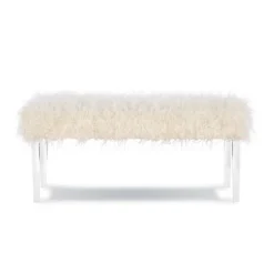 Faux Flokati Acrylic Leg Bench White - Linon