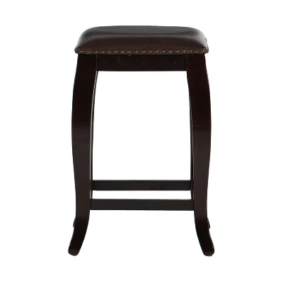 San Francisco Backless Faux Leather Counter Height Barstool Wood Brown - Linon